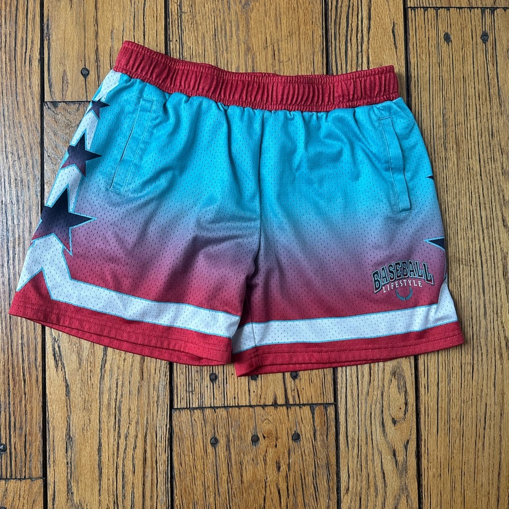 Baseball Lifestyle 101 Kids Star Gradient Shorts - Red and Blue